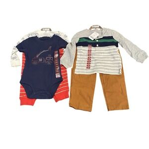 Carters NWT Boys 18 Months Sets 5 Pieces Bodysuit Pants Shirts Firetruck Stripes
